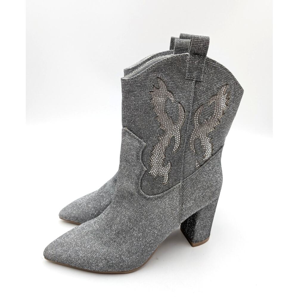 Mia Gypsi Rhinestone Western Ankle Boots Women's Silver Size US7.5M EU38